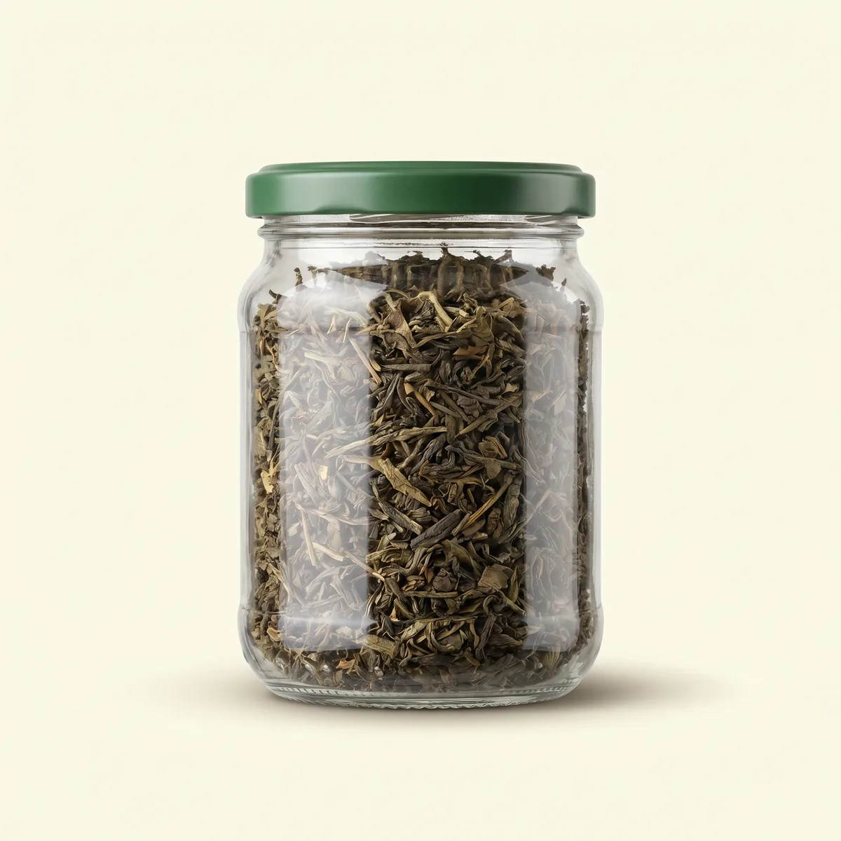 Bottle-green jar with a label — spices under their own brand